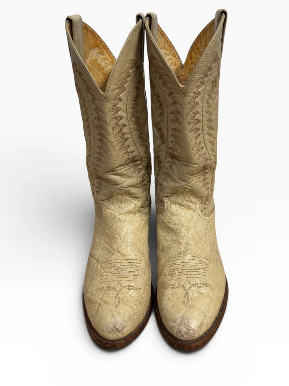 Justin Leather Western Cowboy Boots Beige Elephant Hide Vintage Mens Size 8